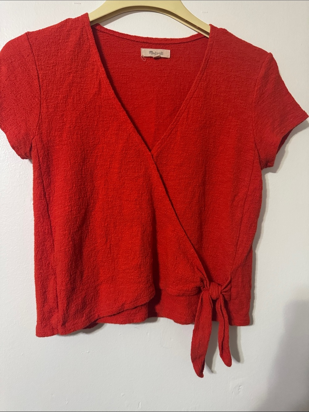 Madewell Red Short-Sleeve Wrap Tie Top